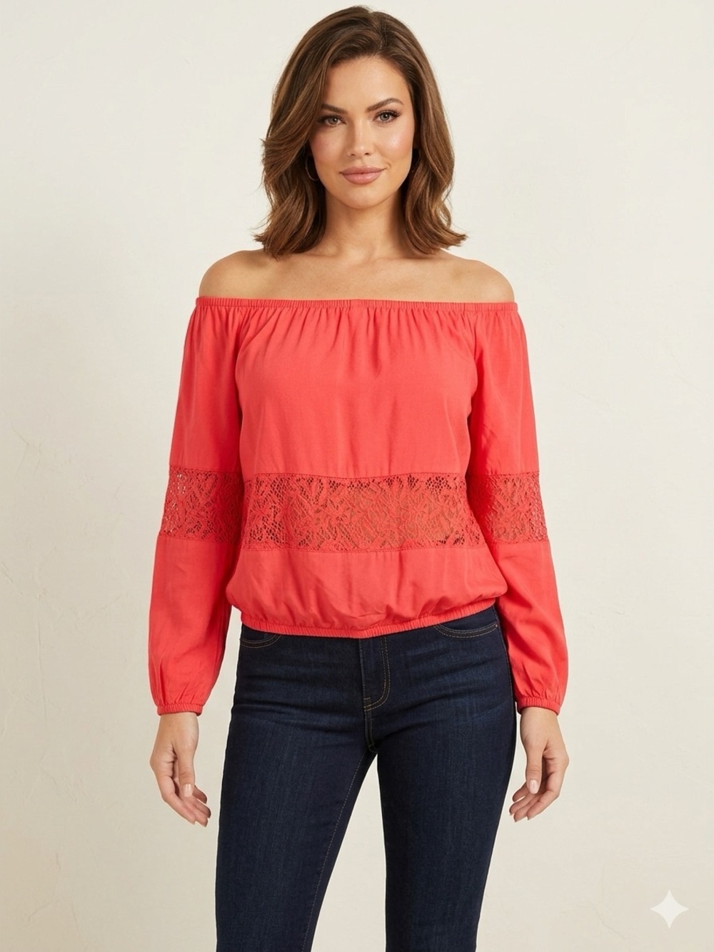 NWT Guess Viola Womens Eyelet Off The Shoulder Top